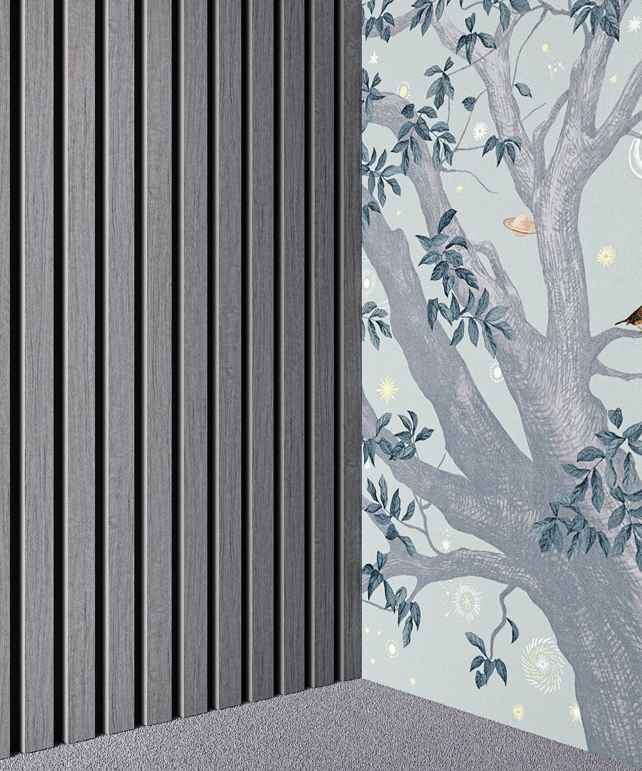 МДФ стеновая панель акустическая Cosca Decor Монако Дуб Ардженто Светло-серый черный войлок 600×600×21 фото в интерьере МДФ стеновая панель акустическая Cosca Decor Монако Дуб Ардженто Светло-серый черный войлок 600×600×21 фото в интерьере